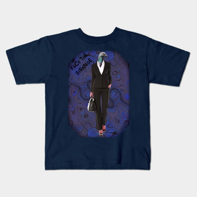 Blue lady pigeon Kids T-Shirt by FaceTheStrange